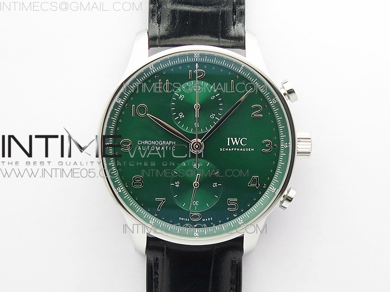 Portuguese IW371615 ZF V3 11 Best Edition SS Green Dial on Black Leather Strap A96355