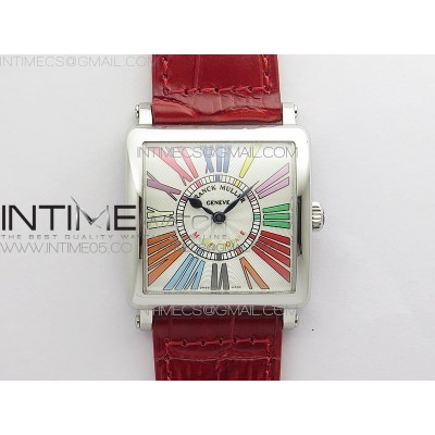 Master Square SS Ladies ZF 11 Best Edition White Colorful Roman Dial on Red Leather Strap Ronda Quartz