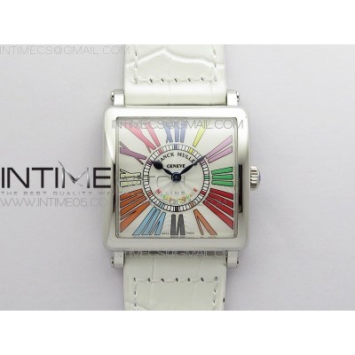 Master Square SS Ladies ZF 11 Best Edition White Colorful Roman Dial on White Leather Strap Ronda Quartz