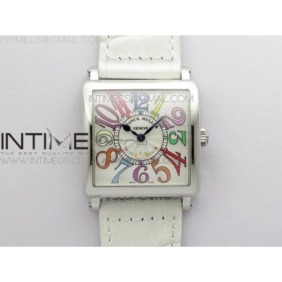 Master Square SS Ladies ZF 11 Best Edition White Colorful Arabic Dial on White Leather Strap Ronda Quartz