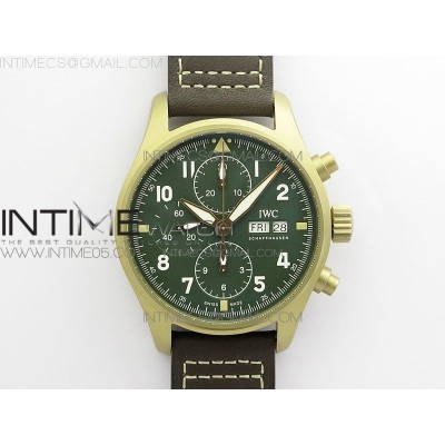 Pilot Chrono Spitfire IW387902 Bronzo ZF 11 Best Edition Green Dial on Brown Leather Strap A7750